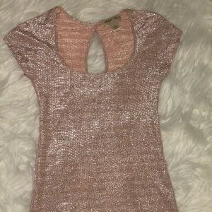 Arden B. Rose gold shimmer cap sleeve blouse